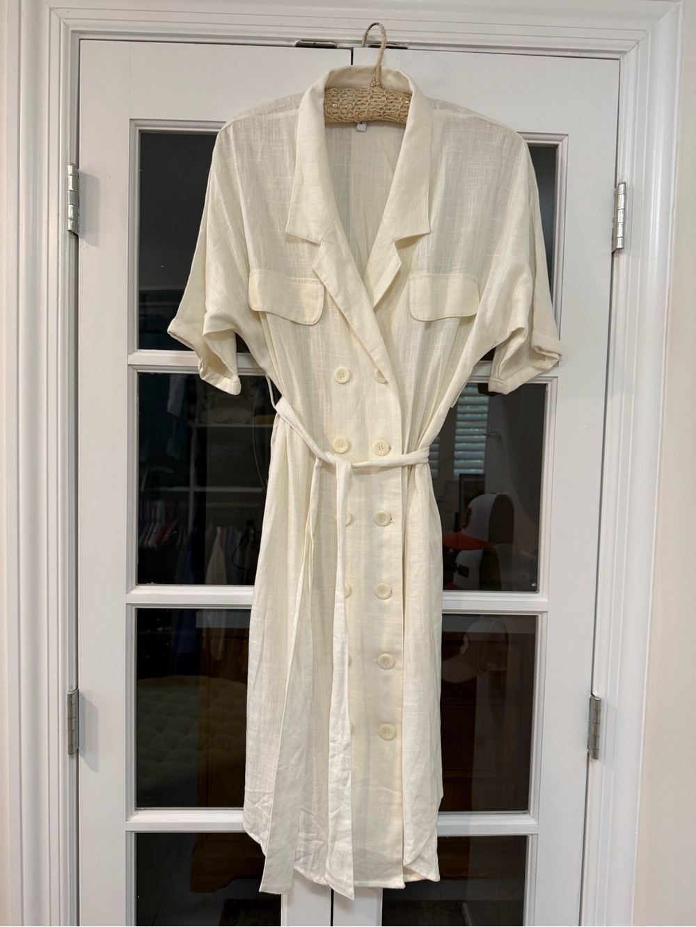 Mango Cream Double-Breasted Shirt Midi Dress